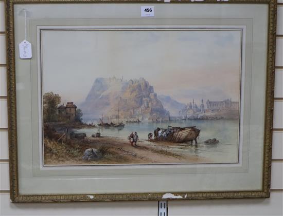 Edwin St John (1878-1961) watercolour, View along The Rhine, 42 x 61cm